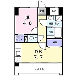 オーレオール 1DKの間取図画像