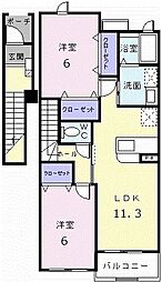 グレイトビューフジ 2LDKの間取図画像