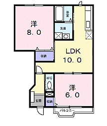 ヴィラサンスーシー 1階2LDKの間取り