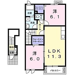 ベル　ルーム　Ａ 2階2LDKの間取り