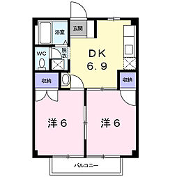 シティＡ 1階2DKの間取り