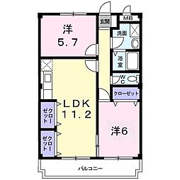 ＲｅｓｔＷｅｓｔ 3階2LDKの間取り