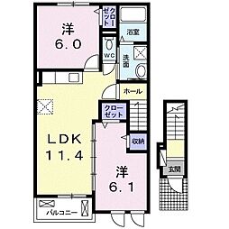 Ｓｕｎ　Ｓｋｙ　黒川I 2階2LDKの間取り