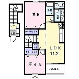 ベル・エトワ−ル 2階2LDKの間取り