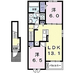 ヴィルド希羽II 2階2LDKの間取り