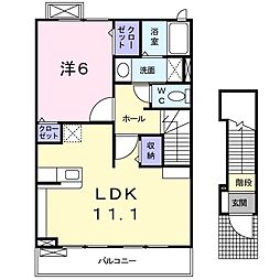 グリーンアベニュー　Ｅ 2階1LDKの間取り