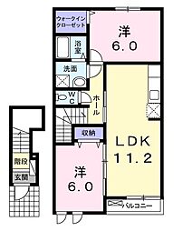 サンヴィレッジＤ 2階2LDKの間取り