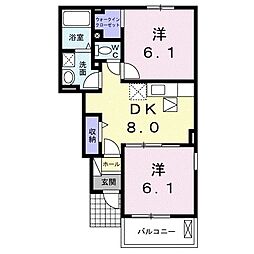 バービーカールC 2DKの間取図画像
