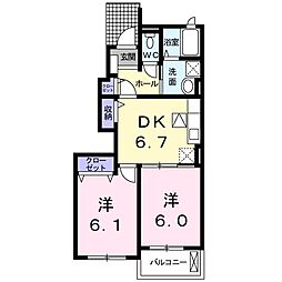 リブ・グリーン 1階2DKの間取り