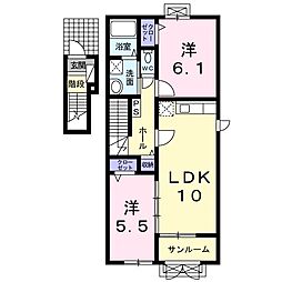 エスポワール 2LDKの間取図画像