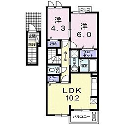 リヴァーサイドK2 2LDKの間取図画像