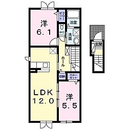 カエルムＵII 2階2LDKの間取り
