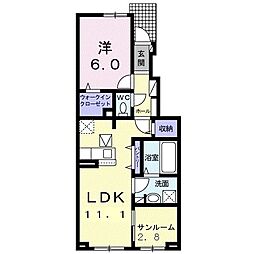 ベレタB 1LDKの間取図画像