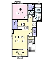 アンクラリス大釜2 1LDKの間取図画像