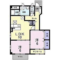 サン・スクエア 1階2LDKの間取り