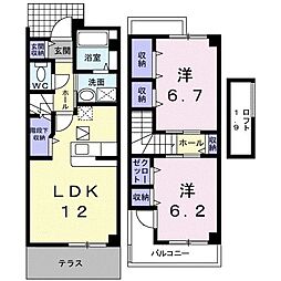 ソル・レヴェンテ 1階2LDKの間取り