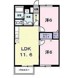 ニューコーポ高屋　Ｂ 2階2LDKの間取り
