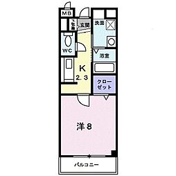 フェリーチェ 3階1Kの間取り