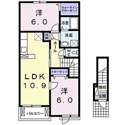 グランコリーヌ　I 2階2LDKの間取り