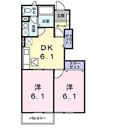 サニーヴィラA1 2DKの間取図画像