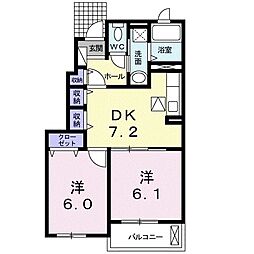 コンフォートグレイス 2DKの間取図画像