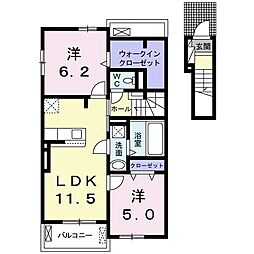 カーサ　ステッラV 2階2LDKの間取り