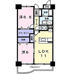サンライズ桶川西 2LDKの間取図画像