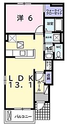 コンフォルターブルB 1LDKの間取図画像