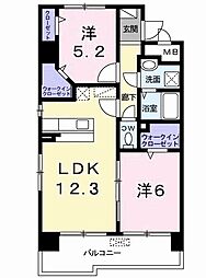 グローヴ・ガーデンE 2LDKの間取図画像