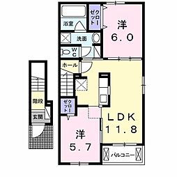 ロゼ・フェルド2 2LDKの間取図画像