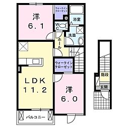 ブランカ大口B 2LDKの間取図画像