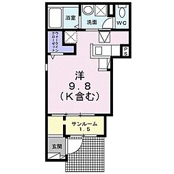 アンシェル 1階ワンルームの間取り