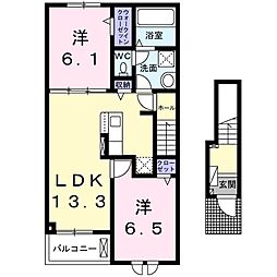 アリビオ 2階2LDKの間取り