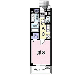 ラ・ポルト 2階1Kの間取り