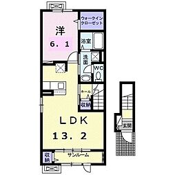 サウス・アヴェニューＣ 2階1LDKの間取り