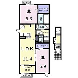 ラグジュアリーハウス　ベベ 2階2LDKの間取り
