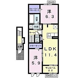 ボヌールII 2LDKの間取図画像
