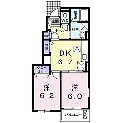 オレンジDAYSC 2DKの間取図画像