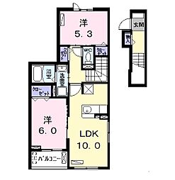 カーサ・ピノ 2階2LDKの間取り