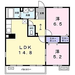 シャトーヒルズ南館 2LDKの間取図画像