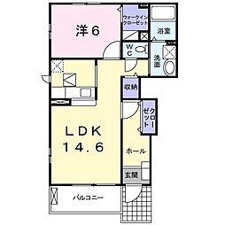 グランモデッサＢ 1階1LDKの間取り