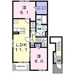 佐野市免鳥町アパート 2LDKの間取図画像