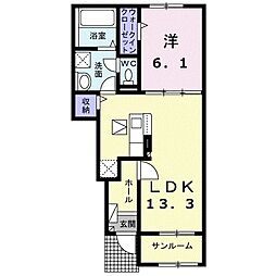 グラン　ブルーII　Ａ 1階1LDKの間取り