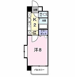 ジュネスパラシオン豊原 1Kの間取図画像