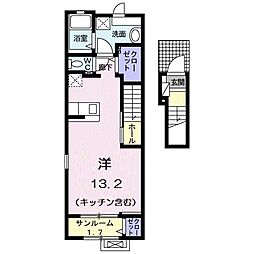 エクラ22 2階ワンルームの間取り