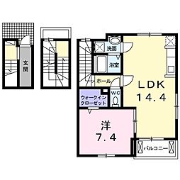 ニューフォレスト北野 1LDKの間取図画像