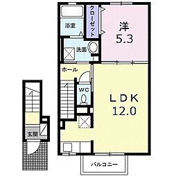 ブルースカイ 2階1LDKの間取り