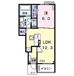 ルナパークＡ 1階1LDKの間取り