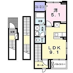 アゼイリア　ヒル 3階1LDKの間取り