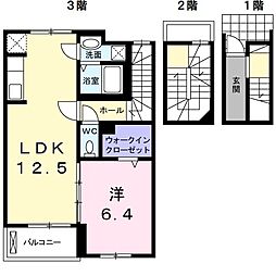 ウォーターラッド市川 3階1LDKの間取り
